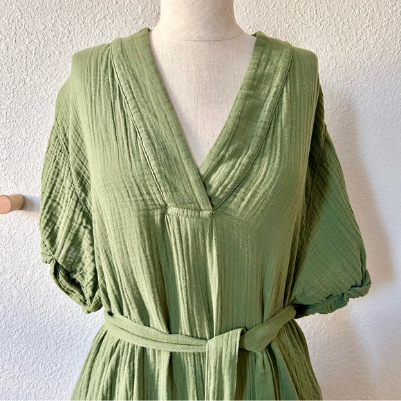 Xirena Avril Dress Size Medium Green 100% Cotton Gauze Midi Length Short Sleeve - Picture 3 of 9